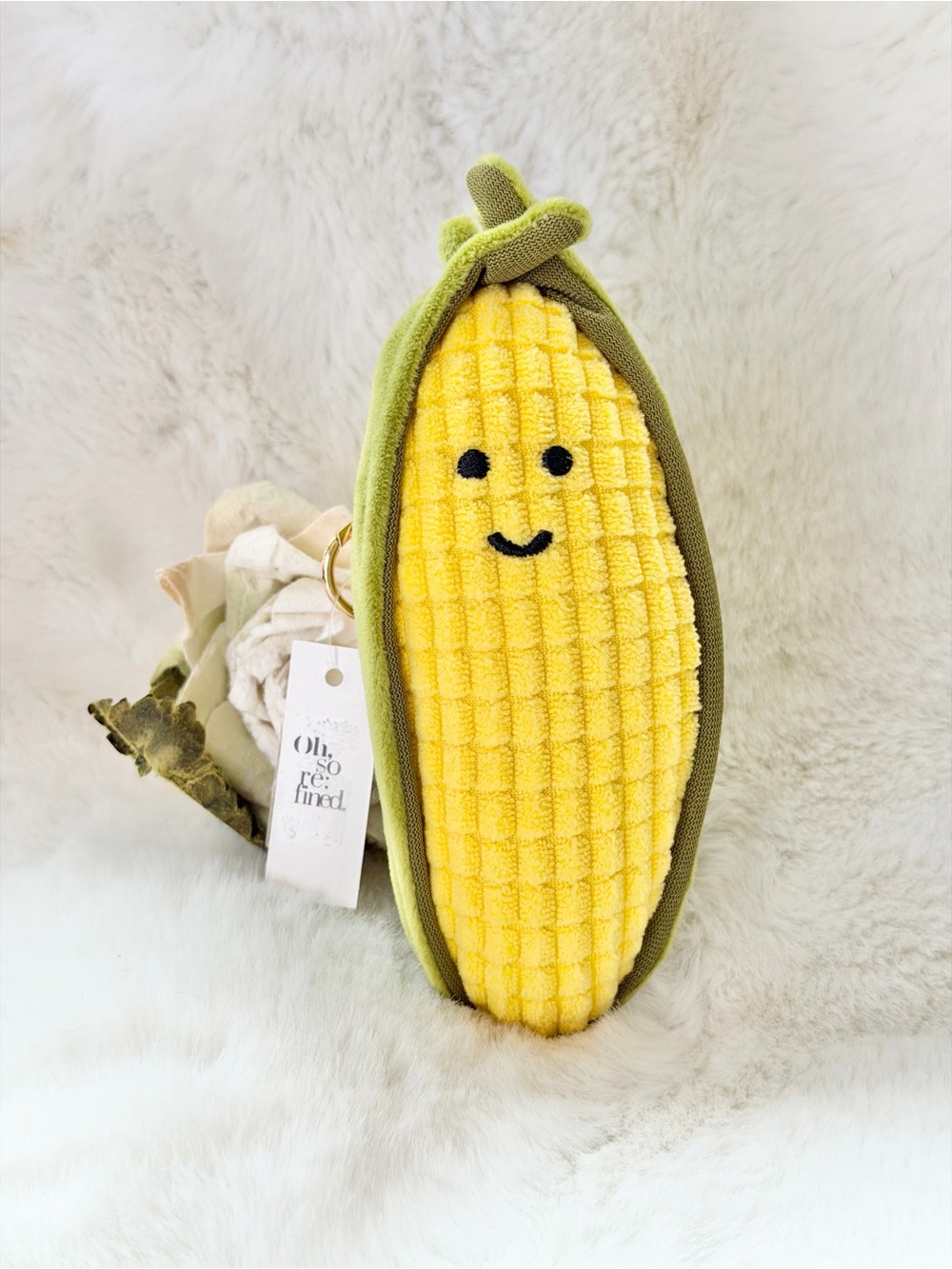 NWT PLUSH CORN ON THE COB KEY HOLDER/ BAG  charm w/gold tone hardware. Yellow